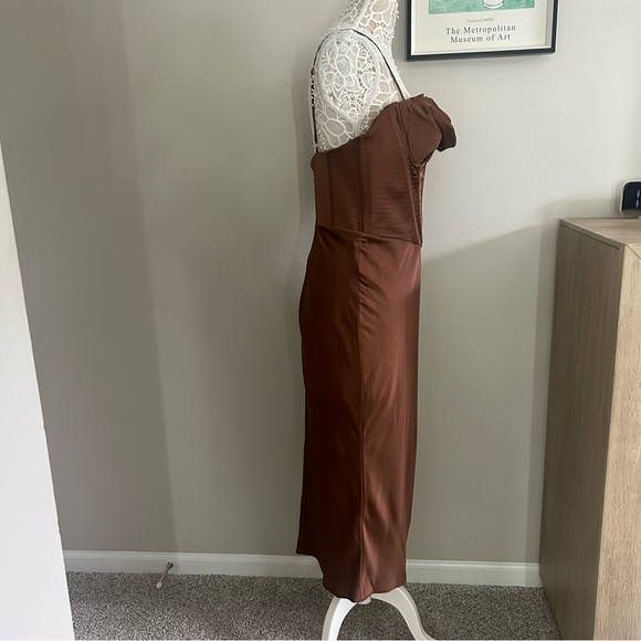 NWOT - HOUSE OF CB Myrna Satin Corset Slip Dress in CHOCOLATE - Picture 11 of 13